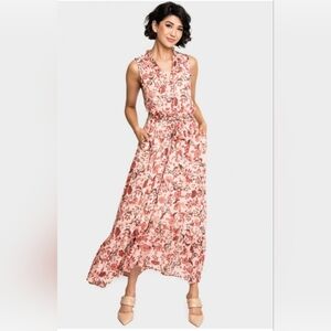 Gibsonlook floral print maxi dress cream light brown sleeveless size M